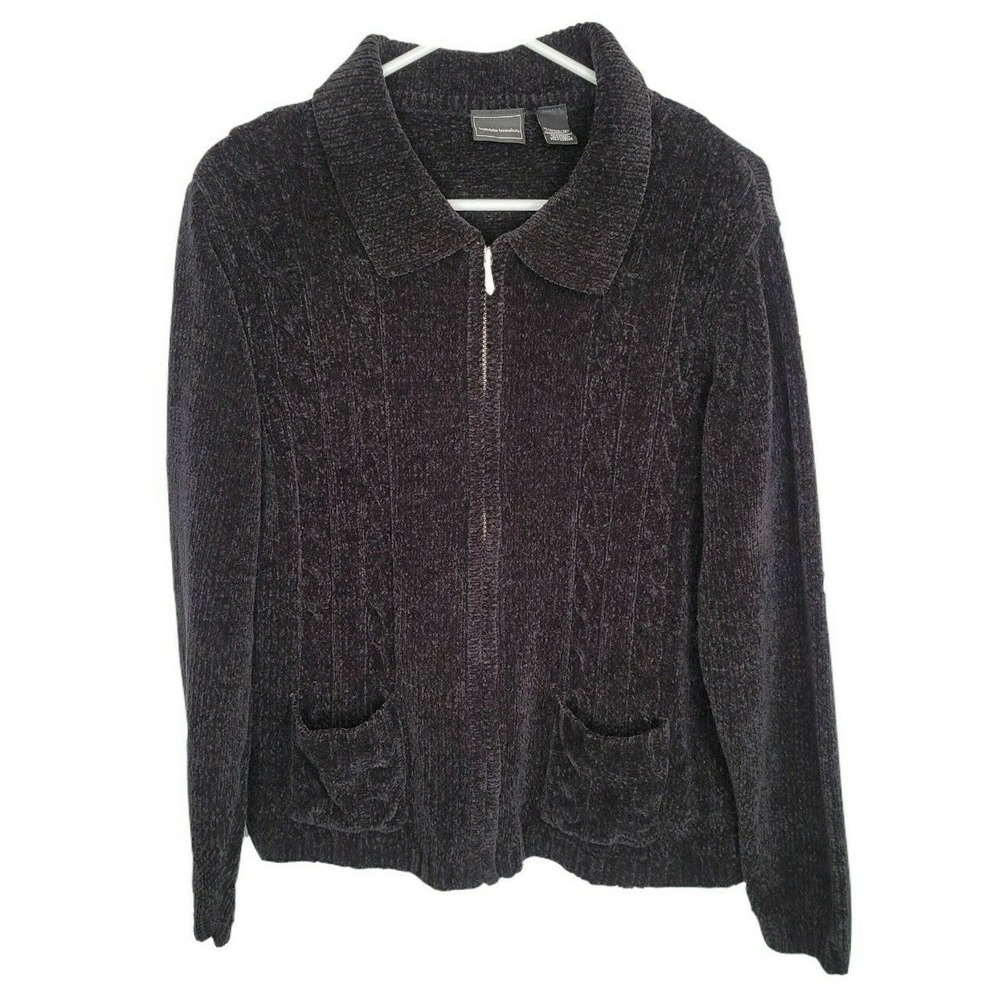 Bobbie Brooks Medium 10/12 Black Full Zip Knit Cardigan Sweater